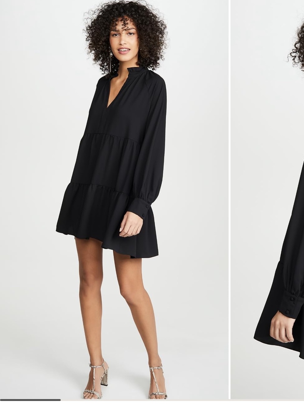 Amanda Uprichard XS Black Tiered Babydoll Mini Dress Ruffle High Neck Made USA